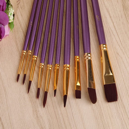 10PCS Paint Brush Set Artist Paintbrushes Kit (Purple)