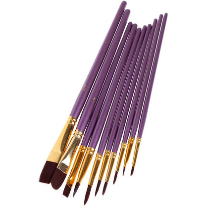 10PCS Paint Brush Set Artist Paintbrushes Kit (Purple)