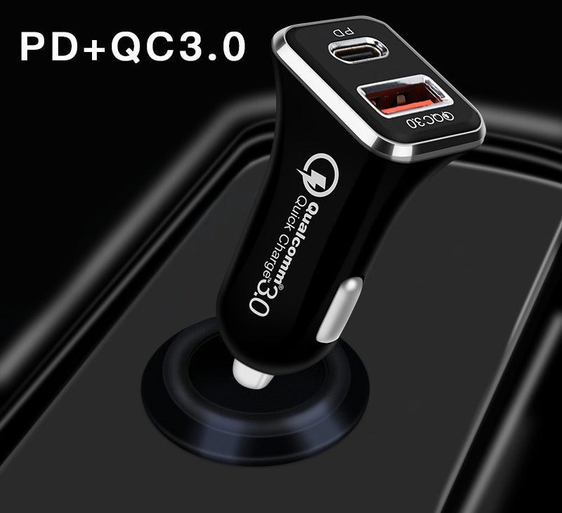 36W Fast USB C Charger PD & Quick Charge QC 3.0 Dual Port Car Adapter (Black)