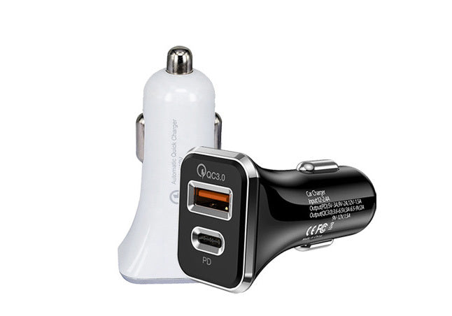 36W Fast USB C Charger PD & Quick Charge QC 3.0 Dual Port Car Adapter (Black)