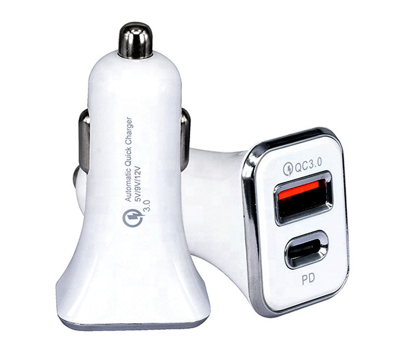 36W Fast USB C Charger PD & Quick Charge QC 3.0 Dual Port Car Adapter (White)