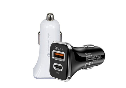 36W Fast USB C Charger PD & Quick Charge QC 3.0 Dual Port Car Adapter (White)