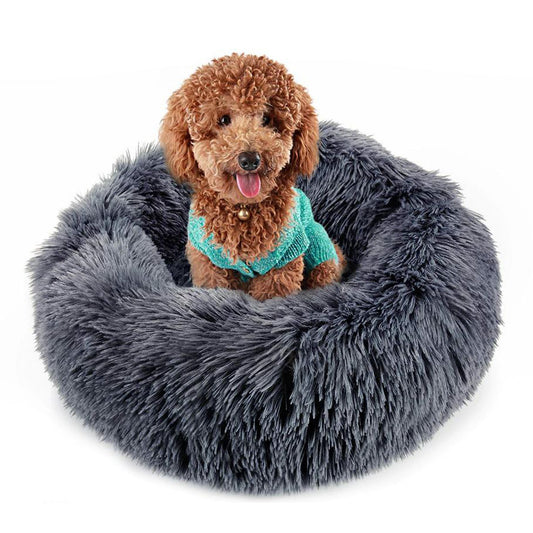 Cozy Plush Soft Fluffy Pet Bed Dog Cat Bed (Dark Grey, 40cm)