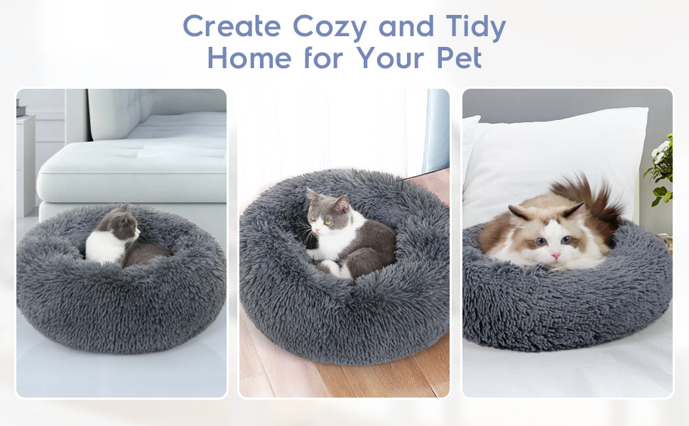 Cozy Plush Soft Fluffy Pet Bed Dog Cat Bed (Dark Grey, 40cm)