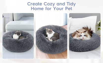 Cozy Plush Soft Fluffy Pet Bed Dog Cat Bed (Dark Grey, 40cm)