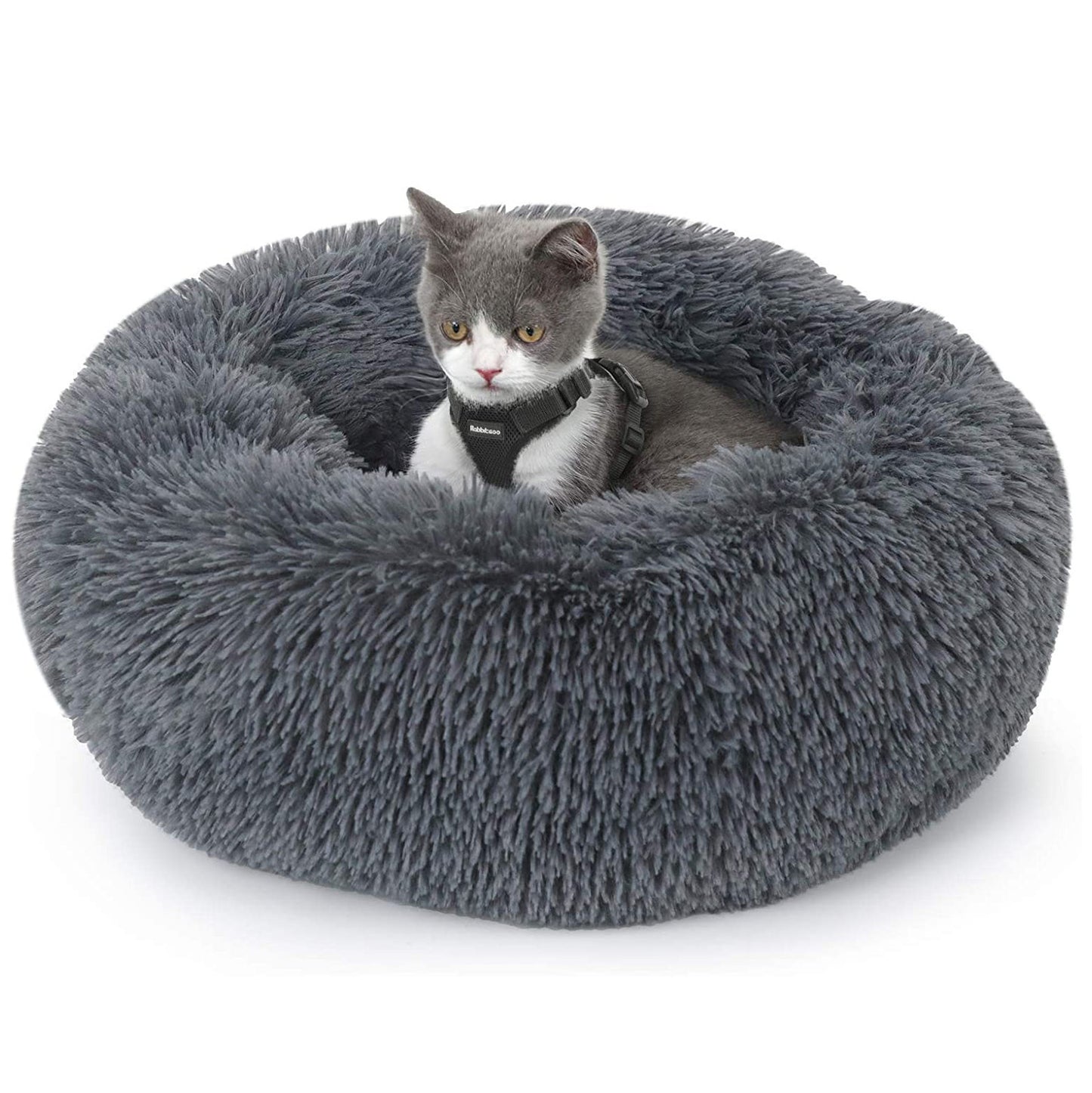 Cozy Plush Soft Fluffy Pet Bed Dog Cat Bed (Dark Grey, 40cm)