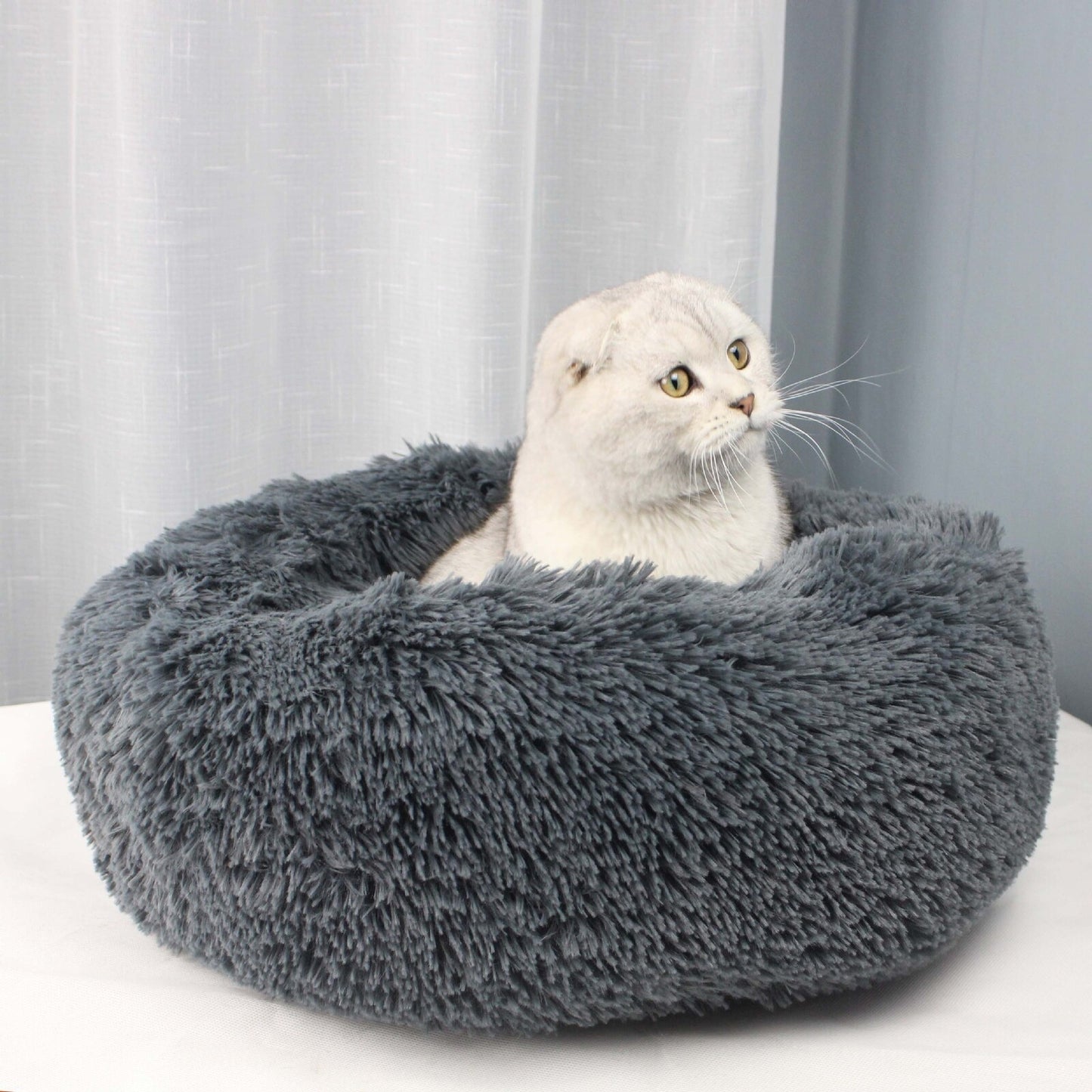 Cozy Plush Soft Fluffy Pet Bed Dog Cat Bed (Dark Grey, 40cm)