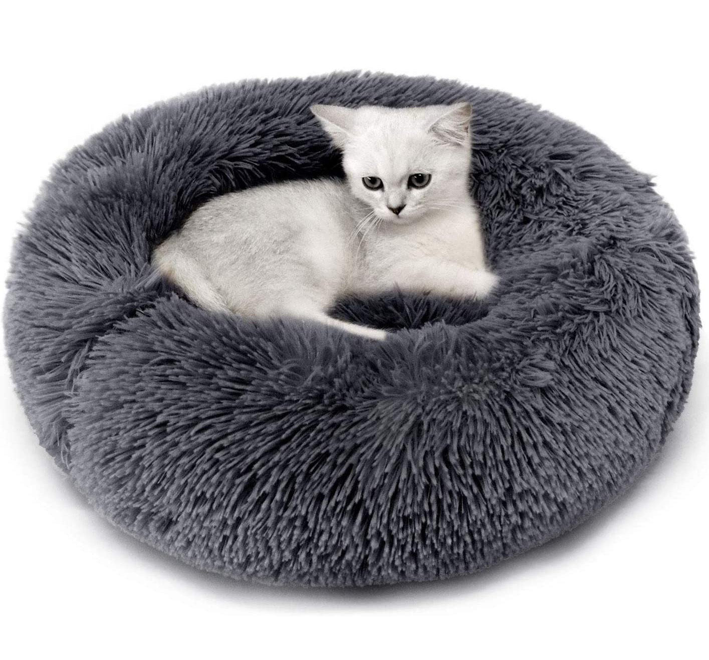 Cozy Plush Soft Fluffy Pet Bed Dog Cat Bed (Dark Grey, 40cm)