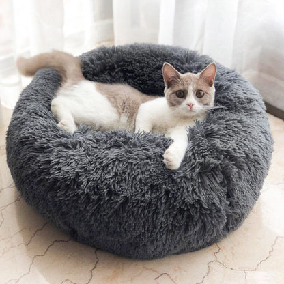 Cozy Plush Soft Fluffy Pet Bed Dog Cat Bed (Dark Grey, 40cm)