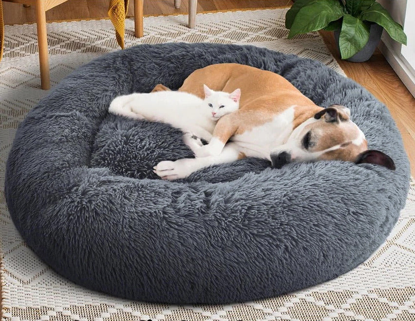 Cozy Plush Soft Fluffy Pet Bed Dog Cat Bed (Dark Grey, 60cm)