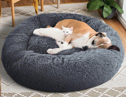 Cozy Plush Soft Fluffy Pet Bed Dog Cat Bed (Dark Grey, 60cm)