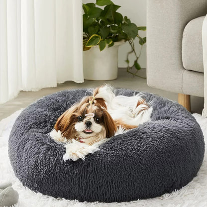 Cozy Plush Soft Fluffy Pet Bed Dog Cat Bed (Dark Grey, 70cm)