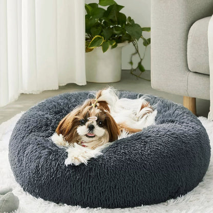 Cozy Plush Soft Fluffy Pet Bed Dog Cat Bed (Dark Grey, 60cm)