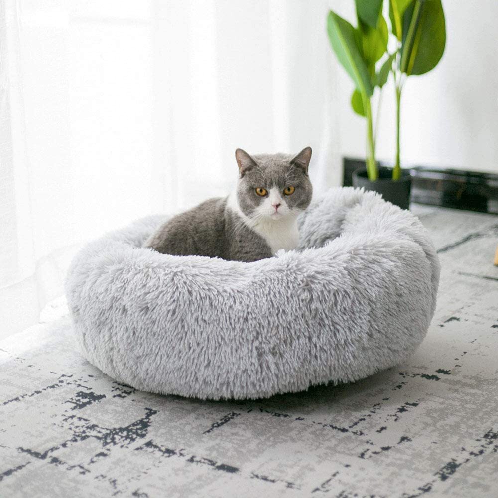 Cozy Plush Soft Fluffy Pet Bed Dog Cat Bed (Light Grey, 40cm)