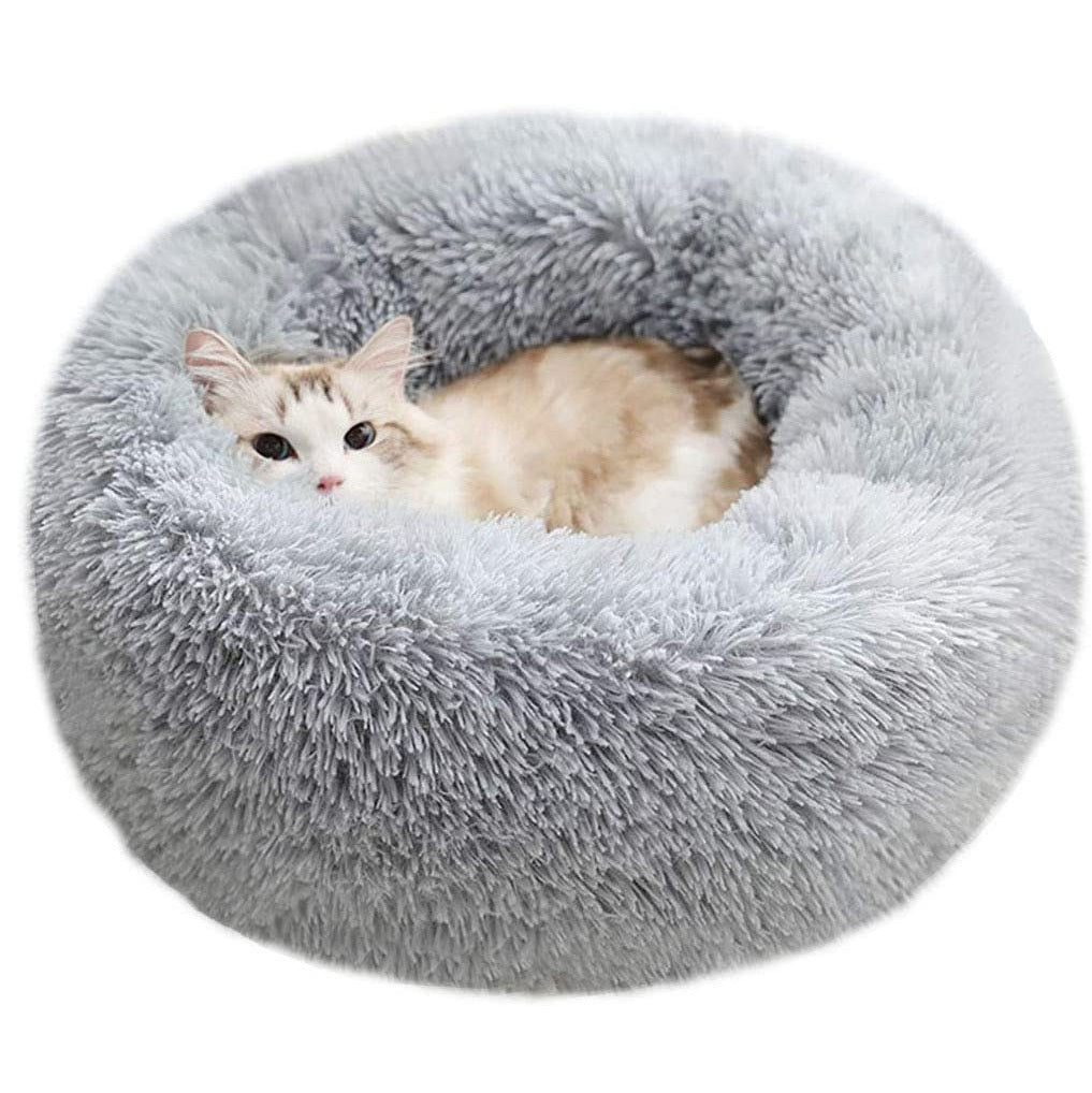 Cozy Plush Soft Fluffy Pet Bed Dog Cat Bed (Light Grey, 40cm)