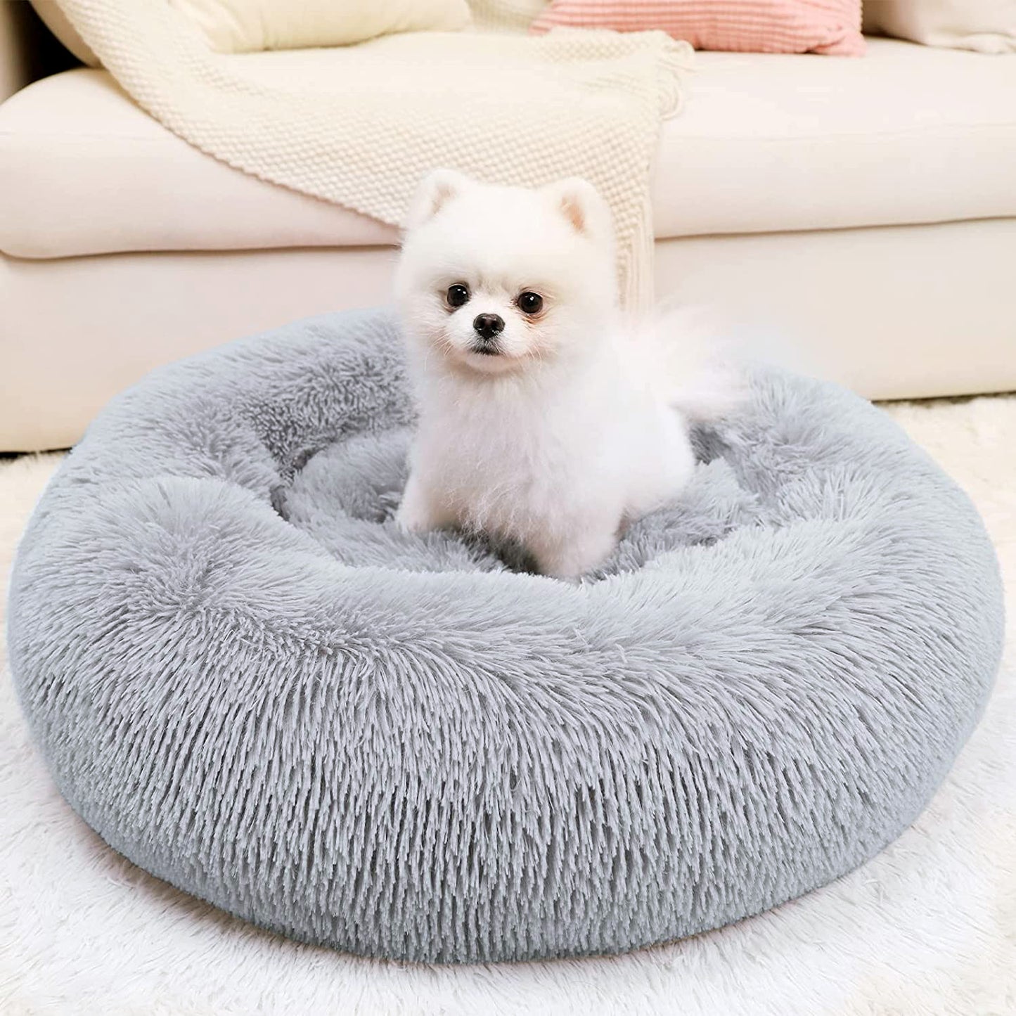 Cozy Plush Soft Fluffy Pet Bed Dog Cat Bed (Light Grey, 40cm)