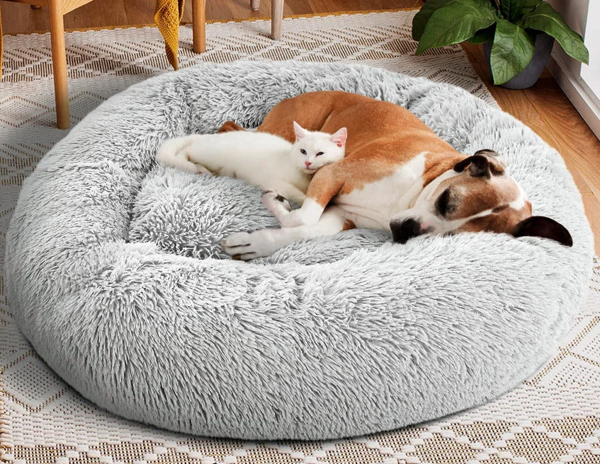 Cozy Plush Soft Fluffy Pet Bed Dog Cat Bed (Light Grey, 60cm)