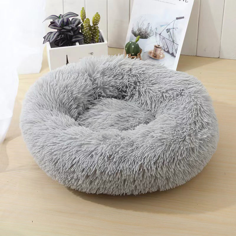 Cozy Plush Soft Fluffy Pet Bed Dog Cat Bed (Light Grey, 60cm)