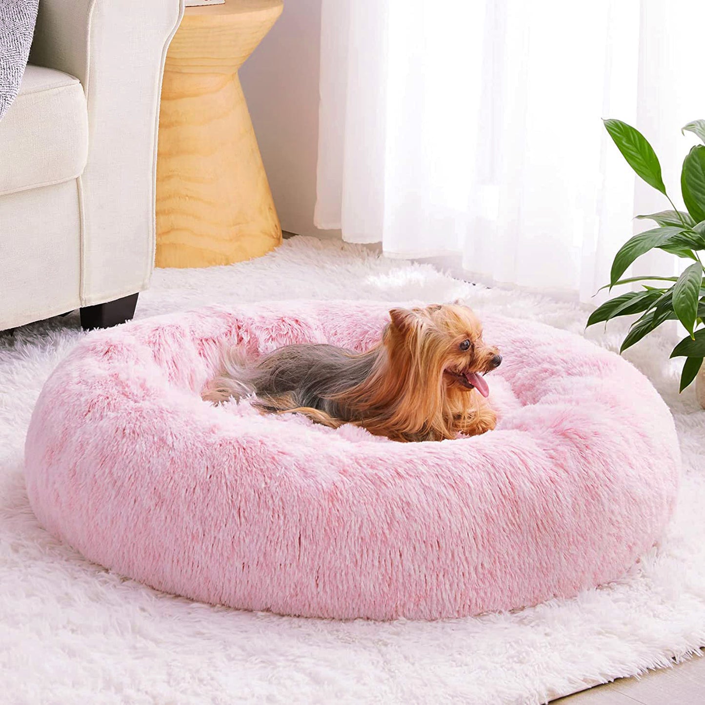 Cozy Plush Soft Fluffy Pet Bed Dog Cat Bed (Pink, 40cm)