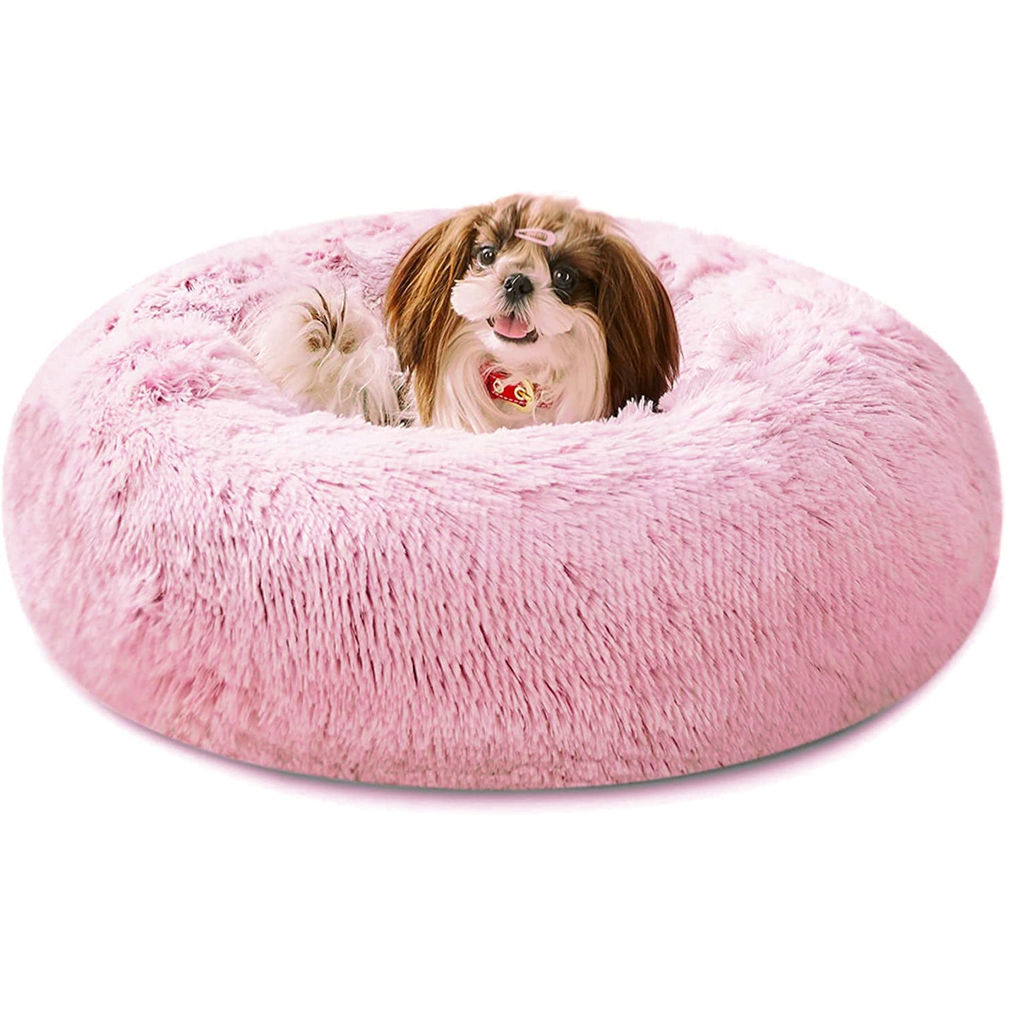 Cozy Plush Soft Fluffy Pet Bed Dog Cat Bed (Pink, 50cm)