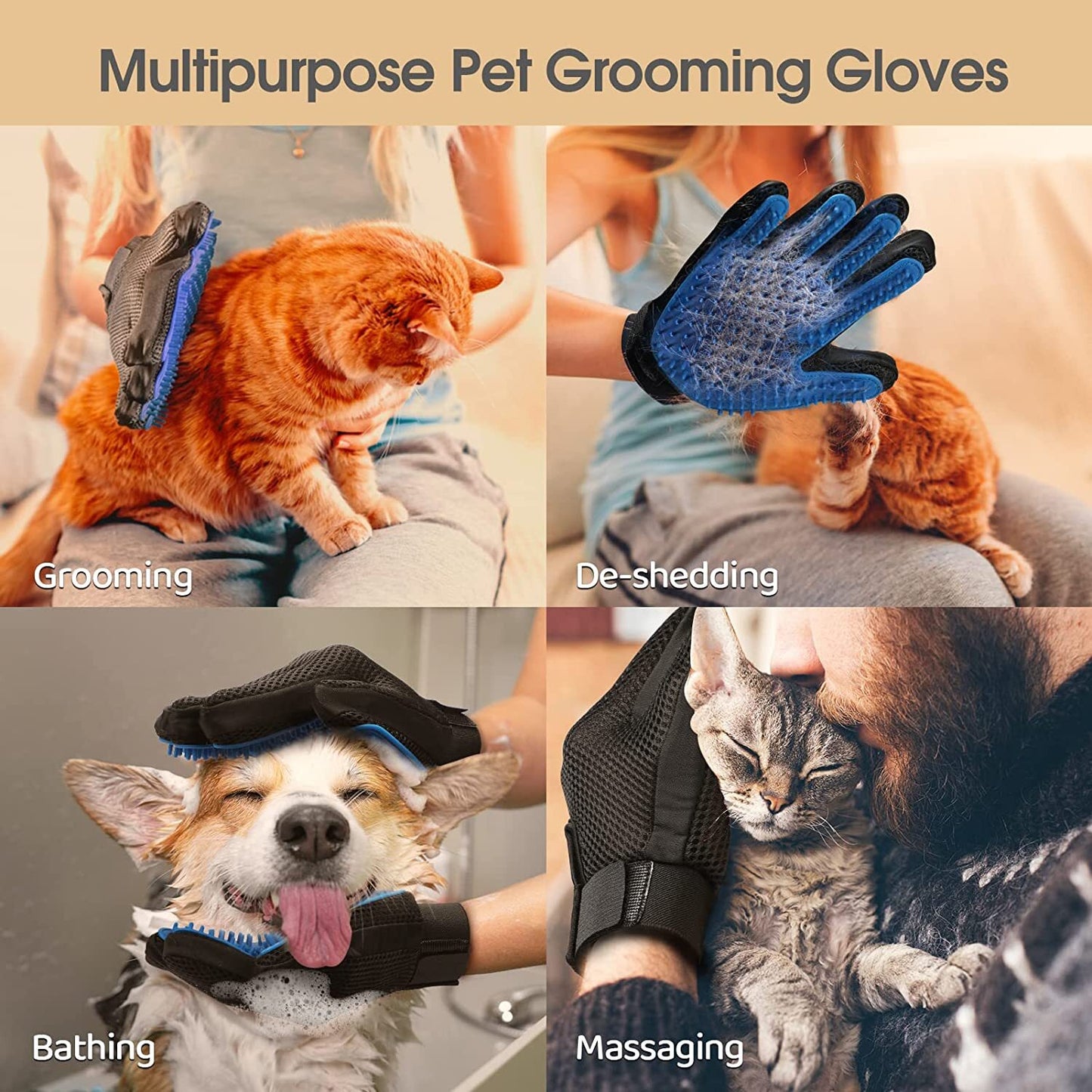 Magic Pet Grooming Glove Gentle Deshedding Cat Dog Hair Remover Brush