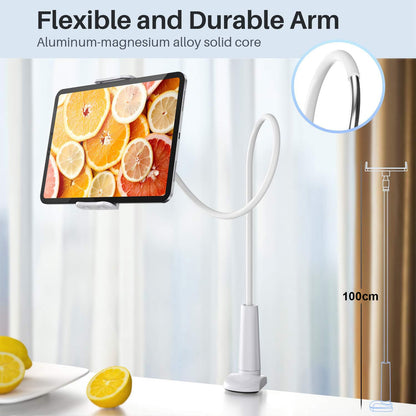 100cm Universal 360 Flexi Clip Tablet Phone Holder Bed Desk Mount iPad Kindle Mobile Lazy Stand - White