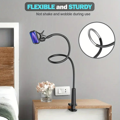 Universal 360 Flexi Clip Mobile Phone Holder Bed Desk Mount Lazy Stand - Black