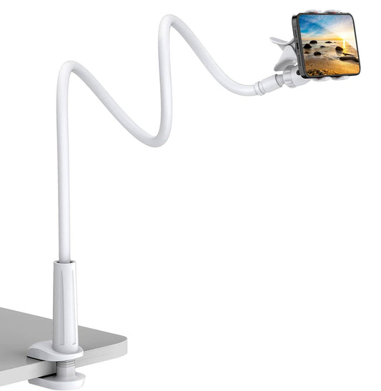 Universal 360 Flexi Clip Mobile Phone Holder Bed Desk Mount Lazy Stand - White