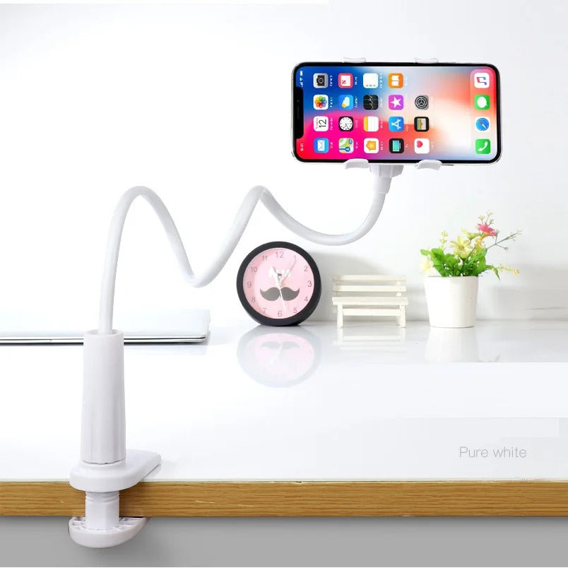 Universal 360 Flexi Clip Mobile Phone Holder Bed Desk Mount Lazy Stand - White