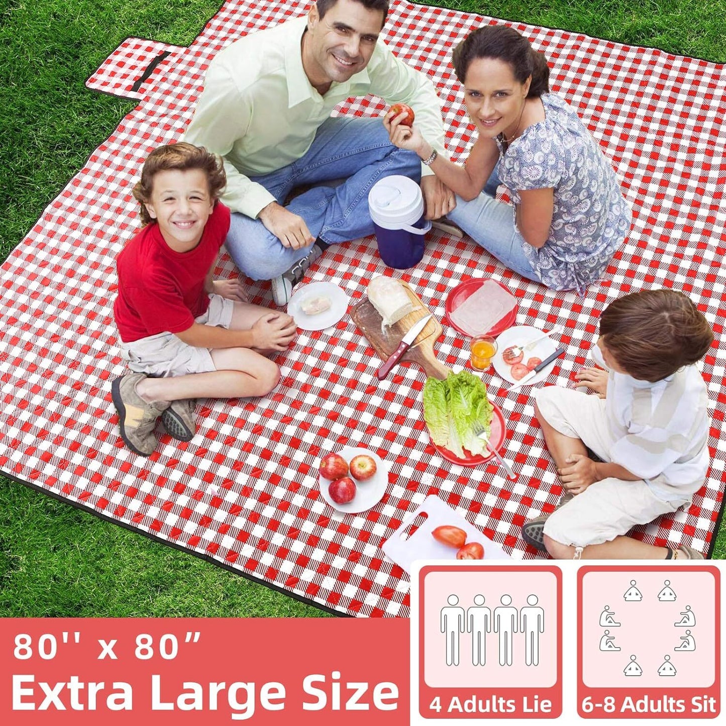 XL Large Foldable Waterproof Outdoor Picnic Rug Blanket Camping Beach Play Mat (2m x 2m, Red)