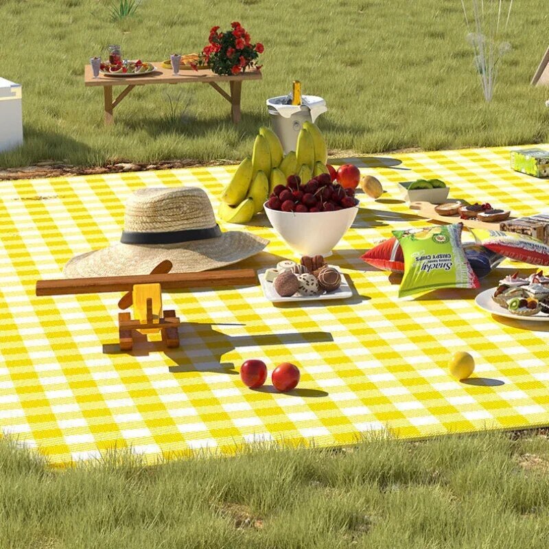 Large Foldable Waterproof Outdoor Picnic Rug Blanket Camping Beach Play Mat (2m x 1.5m, Yellow)