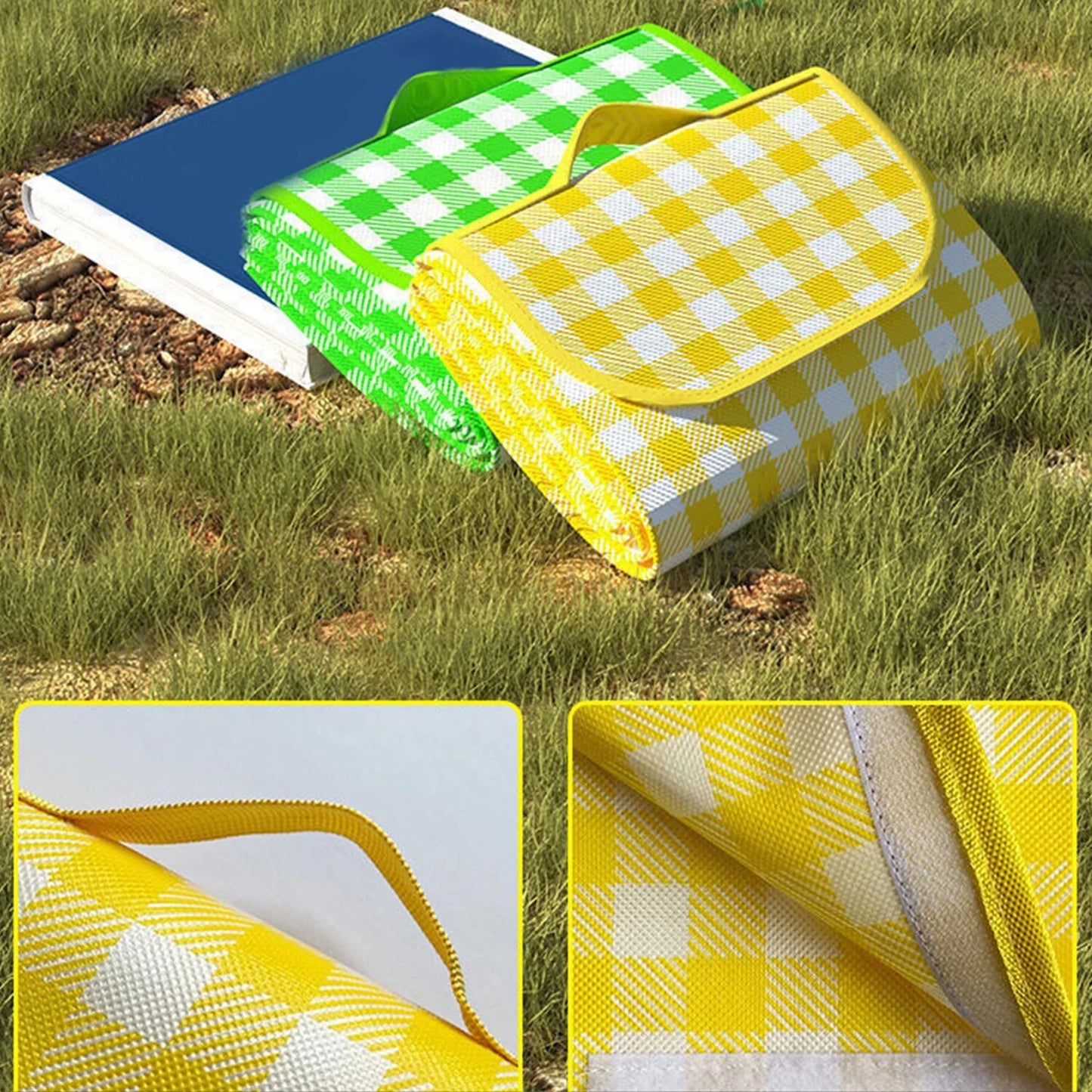 Large Foldable Waterproof Outdoor Picnic Rug Blanket Camping Beach Play Mat (2m x 1.5m, Yellow)