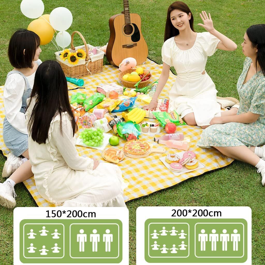 Large Foldable Waterproof Outdoor Picnic Rug Blanket Camping Beach Play Mat (2m x 1.5m, Yellow)