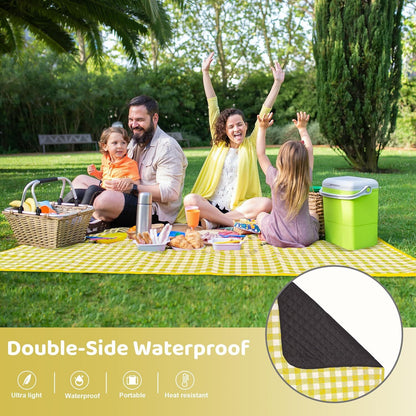 Large Foldable Waterproof Outdoor Picnic Rug Blanket Camping Beach Play Mat (2m x 1.5m, Yellow)