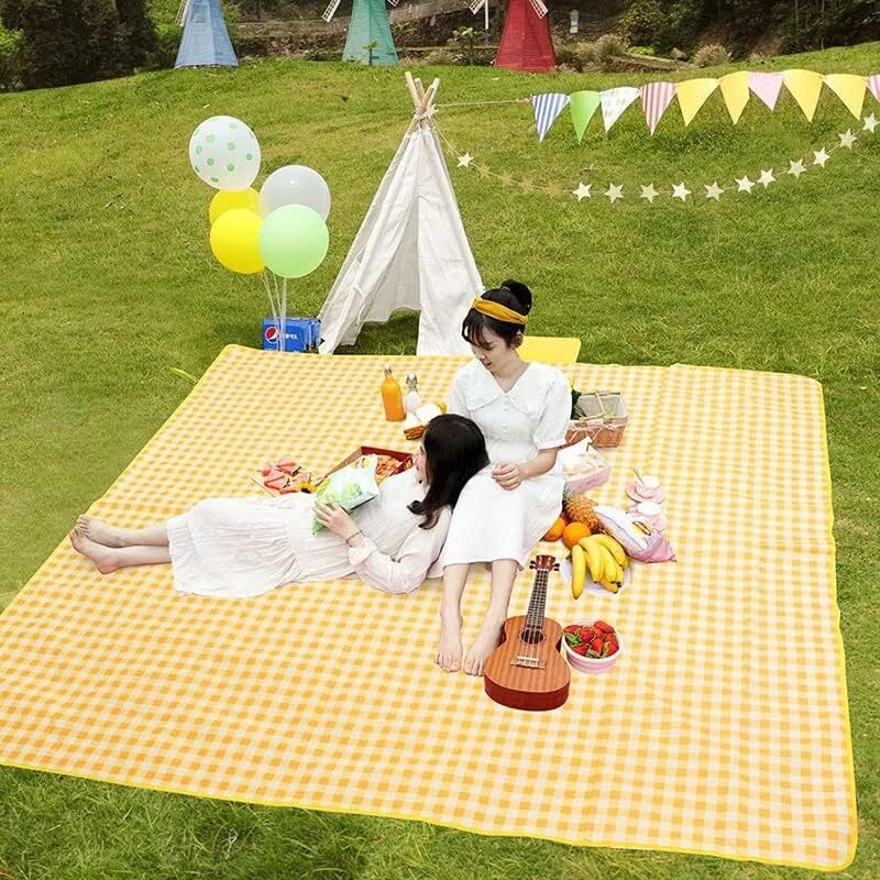 Large Foldable Waterproof Outdoor Picnic Rug Blanket Camping Beach Play Mat (2m x 1.5m, Yellow)