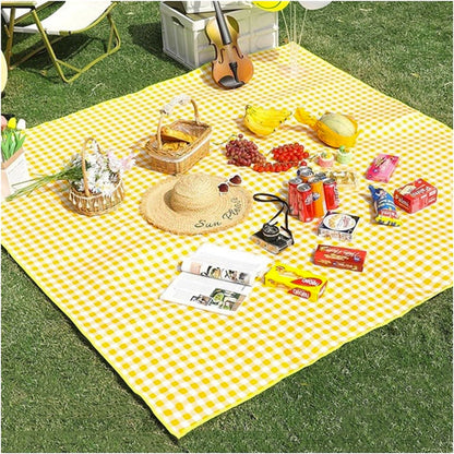 Large Foldable Waterproof Outdoor Picnic Rug Blanket Camping Beach Play Mat (2m x 1.5m, Yellow)