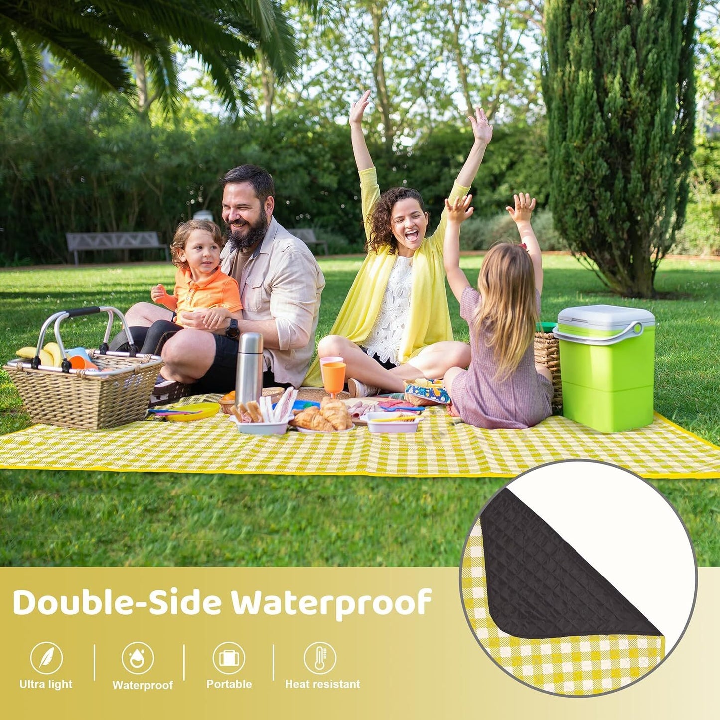 XL Large Foldable Waterproof Outdoor Picnic Rug Blanket Camping Beach Play Mat (2m x 2m, Yellow)