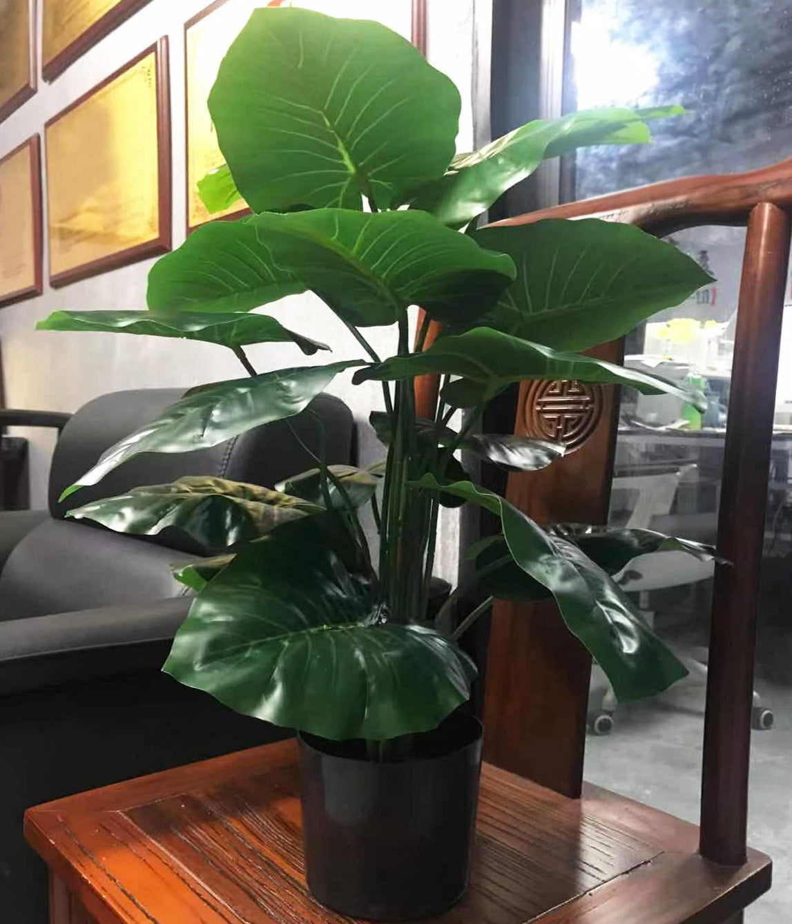 Pack of Two 18-Leaf Real Touch Artificial Elephant's Ears Plants Alocasia Trees In Pots