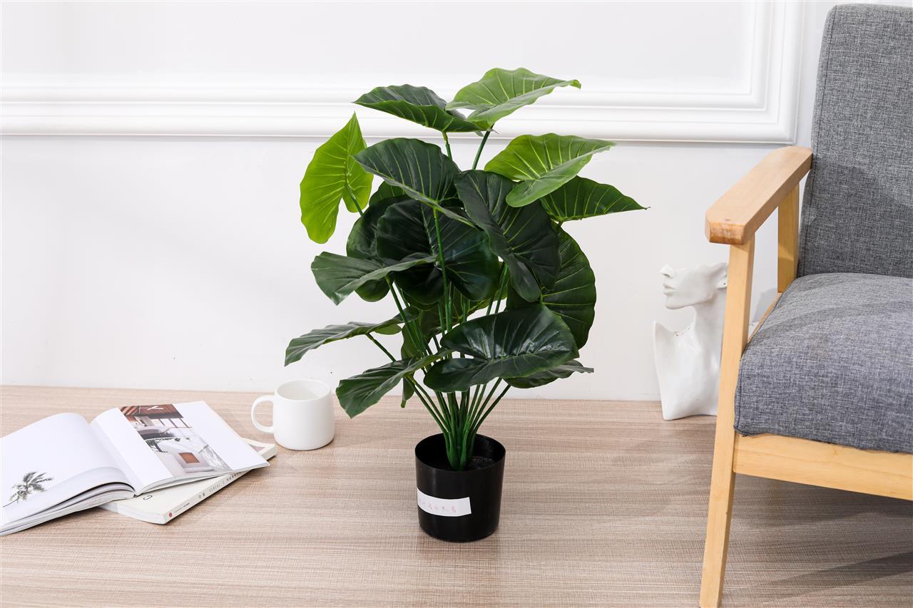 Pack of Two 18-Leaf Real Touch Artificial Elephant's Ears Plants Alocasia Trees In Pots