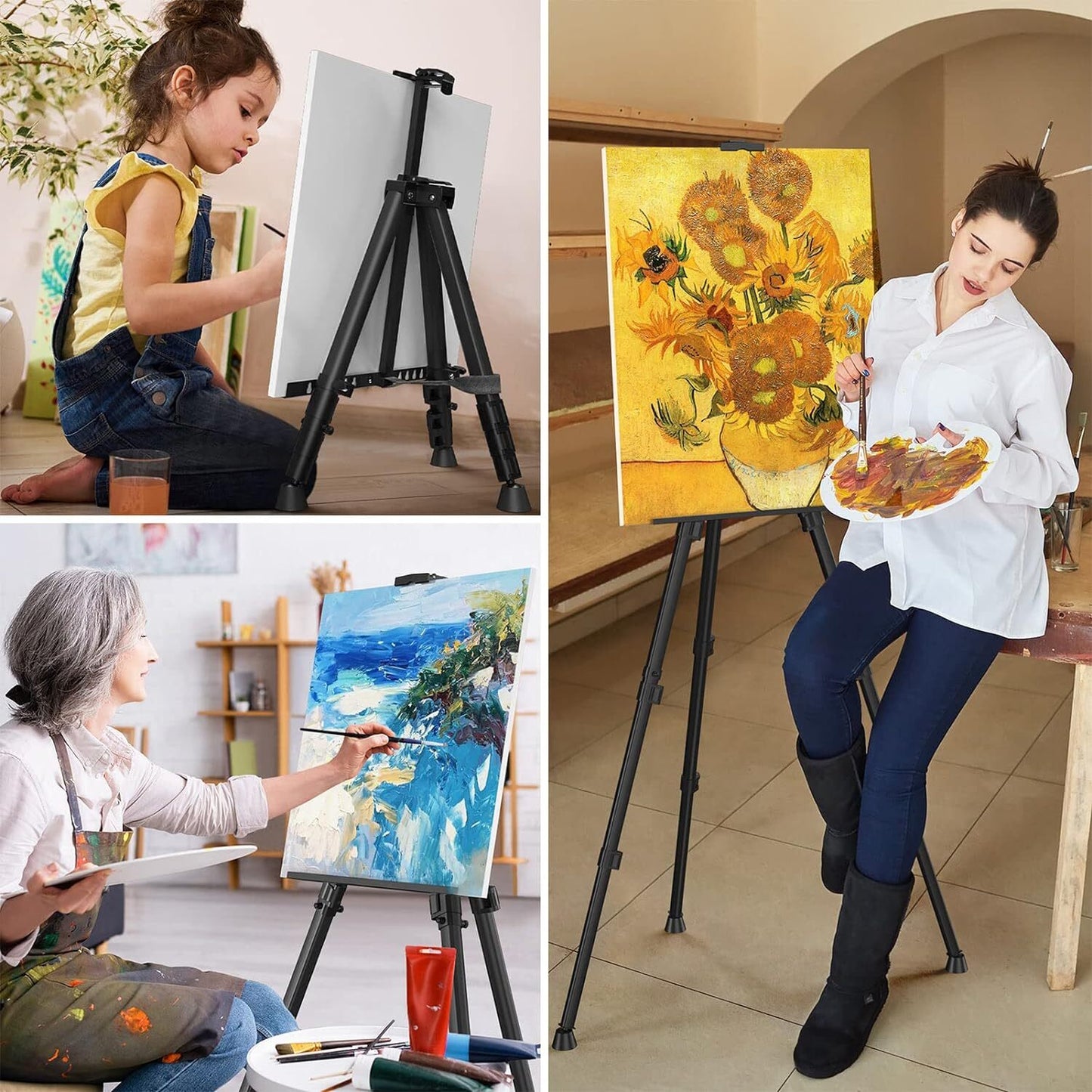 Art Painting Display Easel Portable Adjustable Metal Tripod Stand with Bag