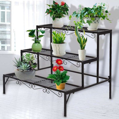 3-tier Metal Garden Plant Stand Shelf Display Rack Flower Pot Holder Storage Organizer