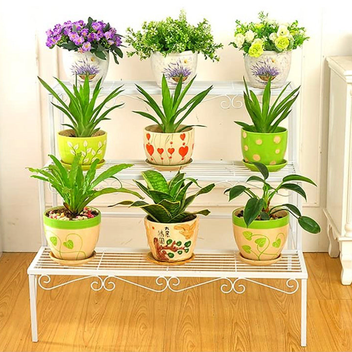 3-tier Metal Garden Plant Stand Shelf Display Rack Flower Pot Holder Storage Organizer (White)