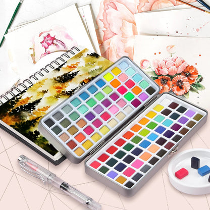 72 Colours Solid Watercolor Paint Palette Brush Set Drawing Portable Art Painting Supplies Kit