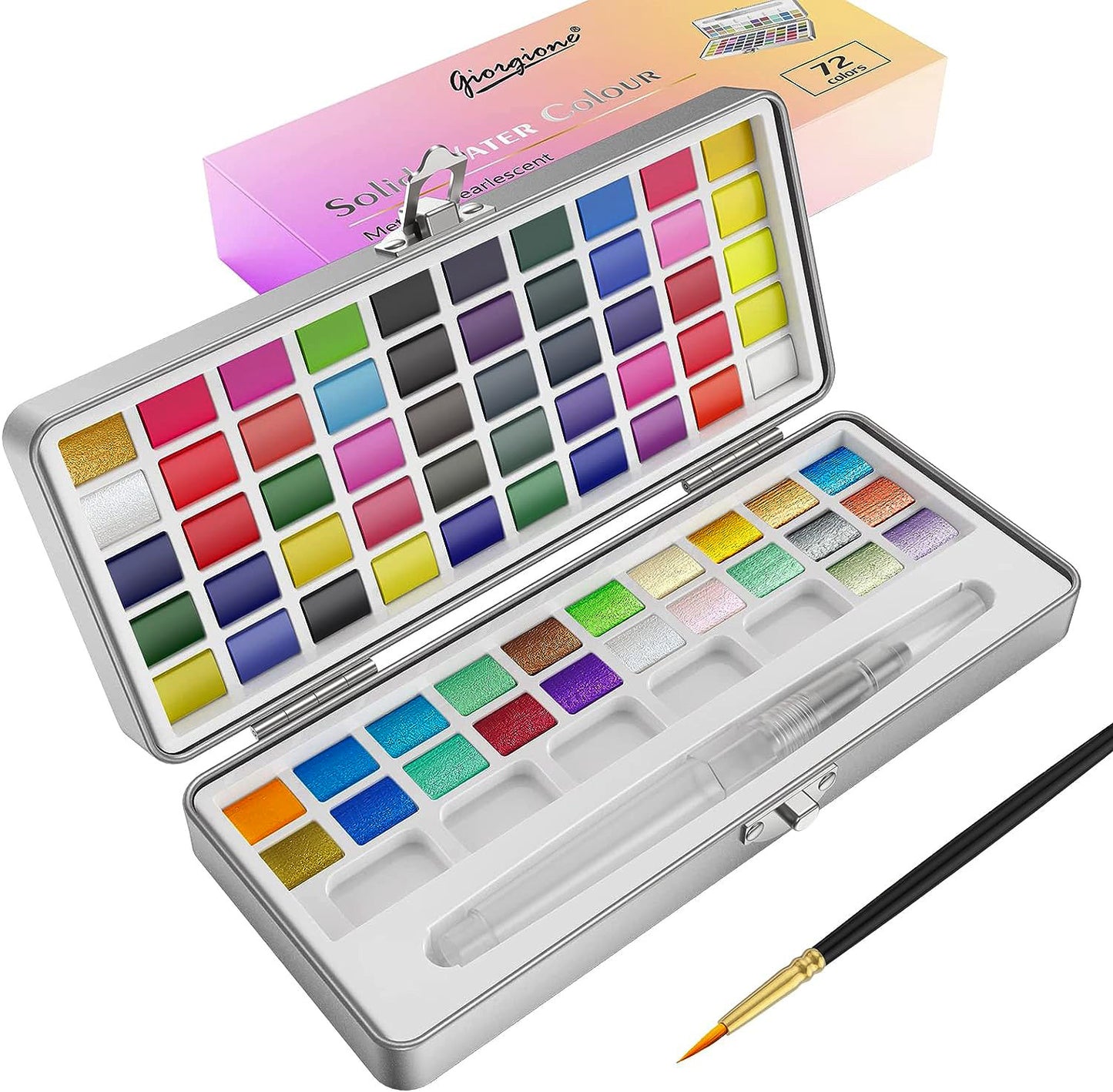 72 Colours Solid Watercolor Paint Palette Brush Set Drawing Portable Art Painting Supplies Kit