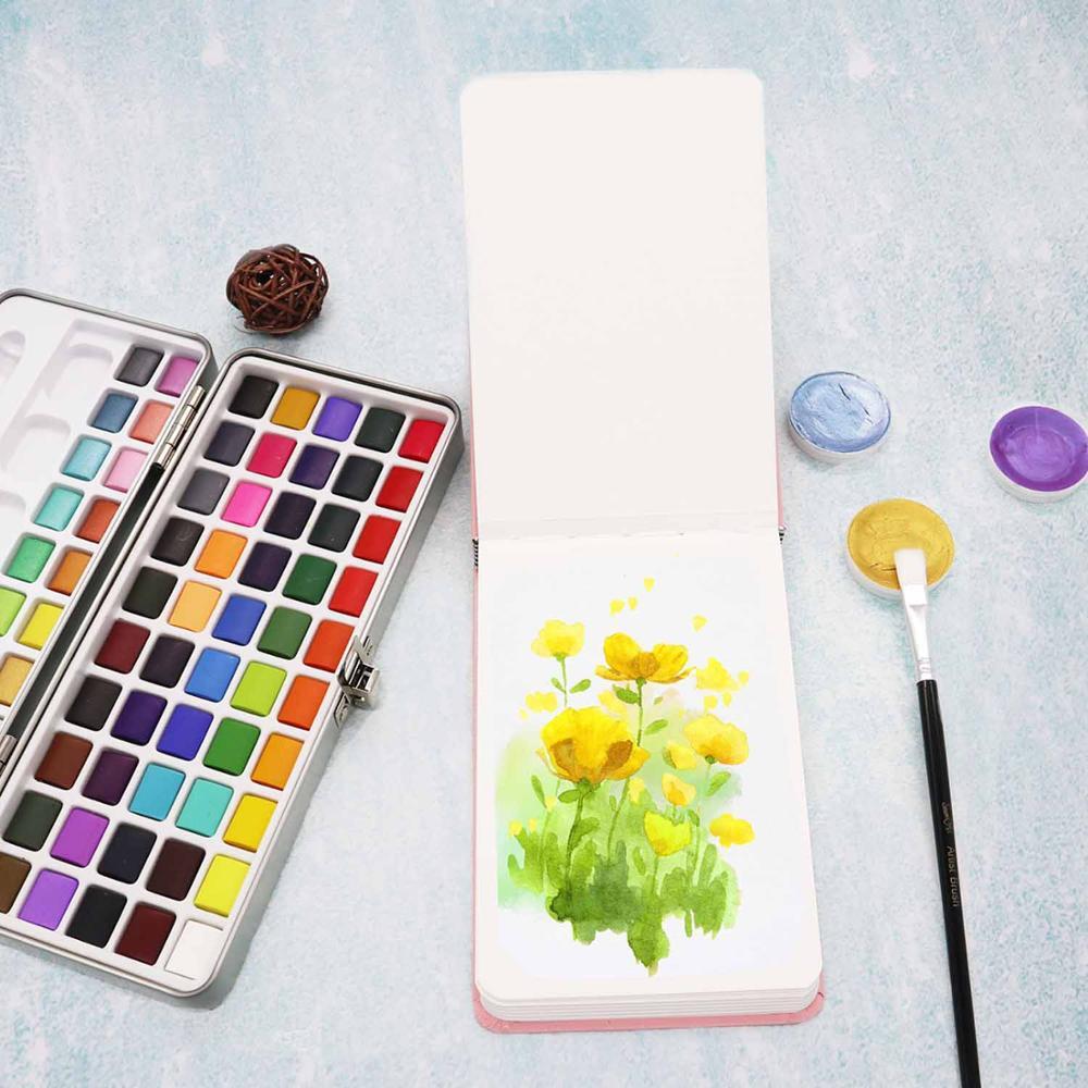 72 Colours Solid Watercolor Paint Palette Brush Set Drawing Portable Art Painting Supplies Kit