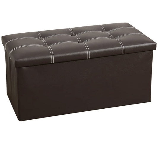 XL Rectangle PU Leather Ottoman Foldable Storage Stool (Dark Brown)