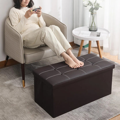 XL Rectangle PU Leather Ottoman Foldable Storage Stool (Dark Brown)