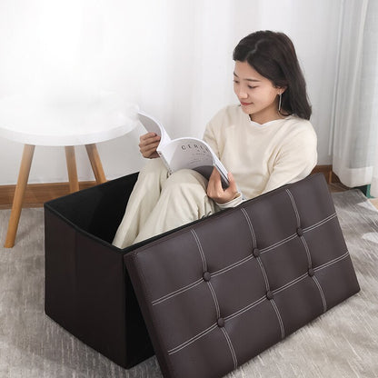 XL Rectangle PU Leather Ottoman Foldable Storage Stool (Dark Brown)