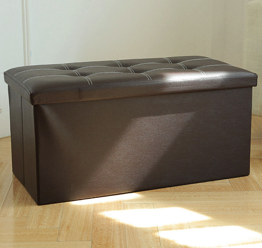 XL Rectangle PU Leather Ottoman Foldable Storage Stool (Dark Brown)