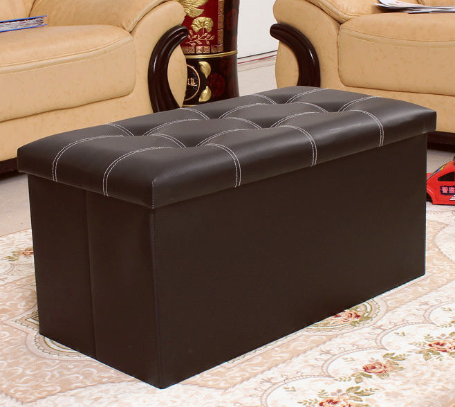 XL Rectangle PU Leather Ottoman Foldable Storage Stool (Dark Brown)